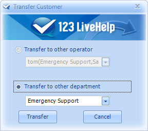 Customer Transfer Panel of 123 Live Help, Live Chat Software