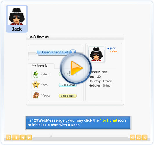 See Video Demo below to show chat invitation in web-based 123 Web Messenger